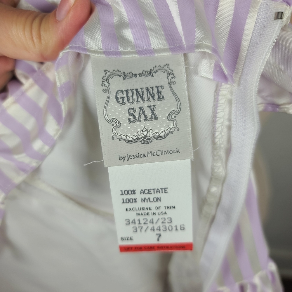 Vintage Gunne Sax Lavender Purple Striped Sweethart Neckline Midi Party Dress 7 - Picture 14 of 16